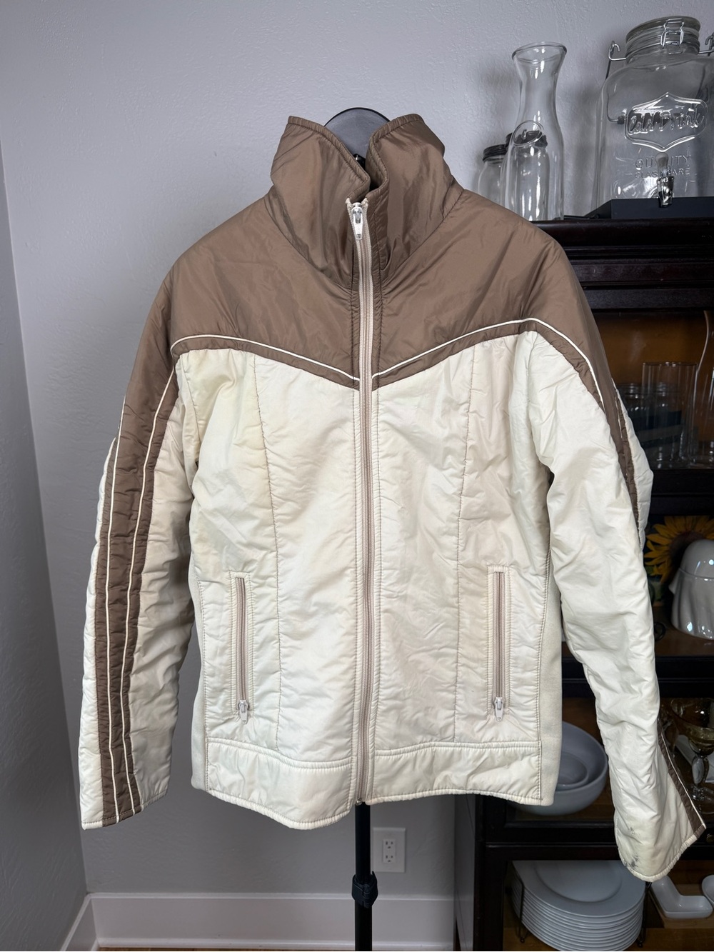 Vintage Jean Claude Killy Ski Jacket Retro Brown Ivory Puffer Coat Size 42